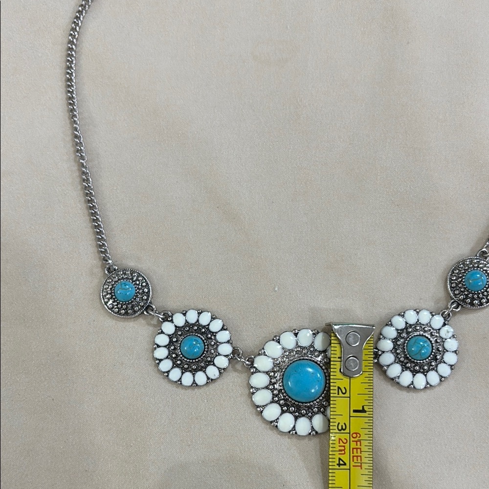 Shyanne Silver and Blue Necklace with Turquoise Halo Pendants - Picture 5 of 6
